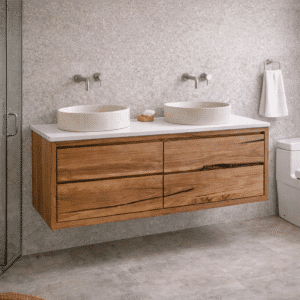 Bathroom double vanity set made of solid oak for master bathrooms