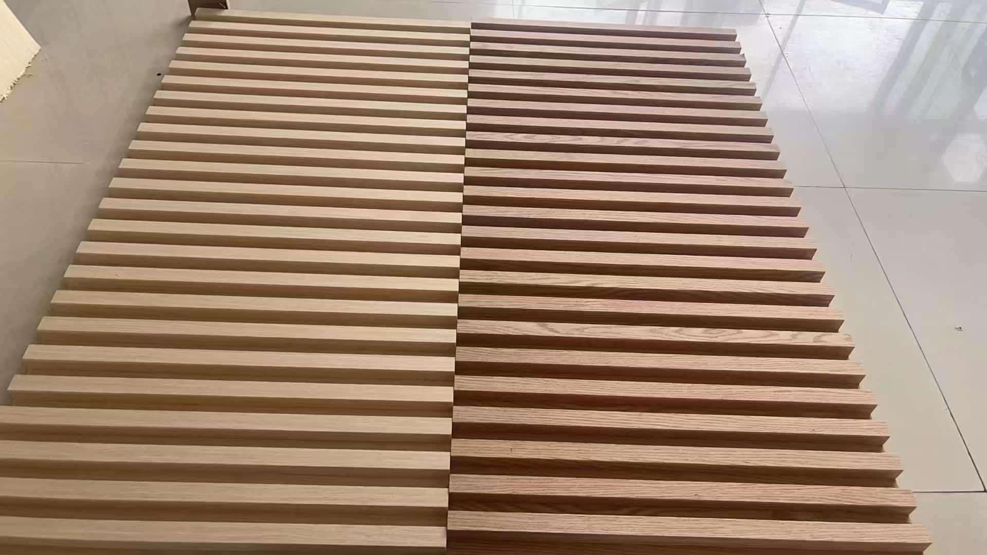 Geometric slat wall panels manufacturing quality control detail
