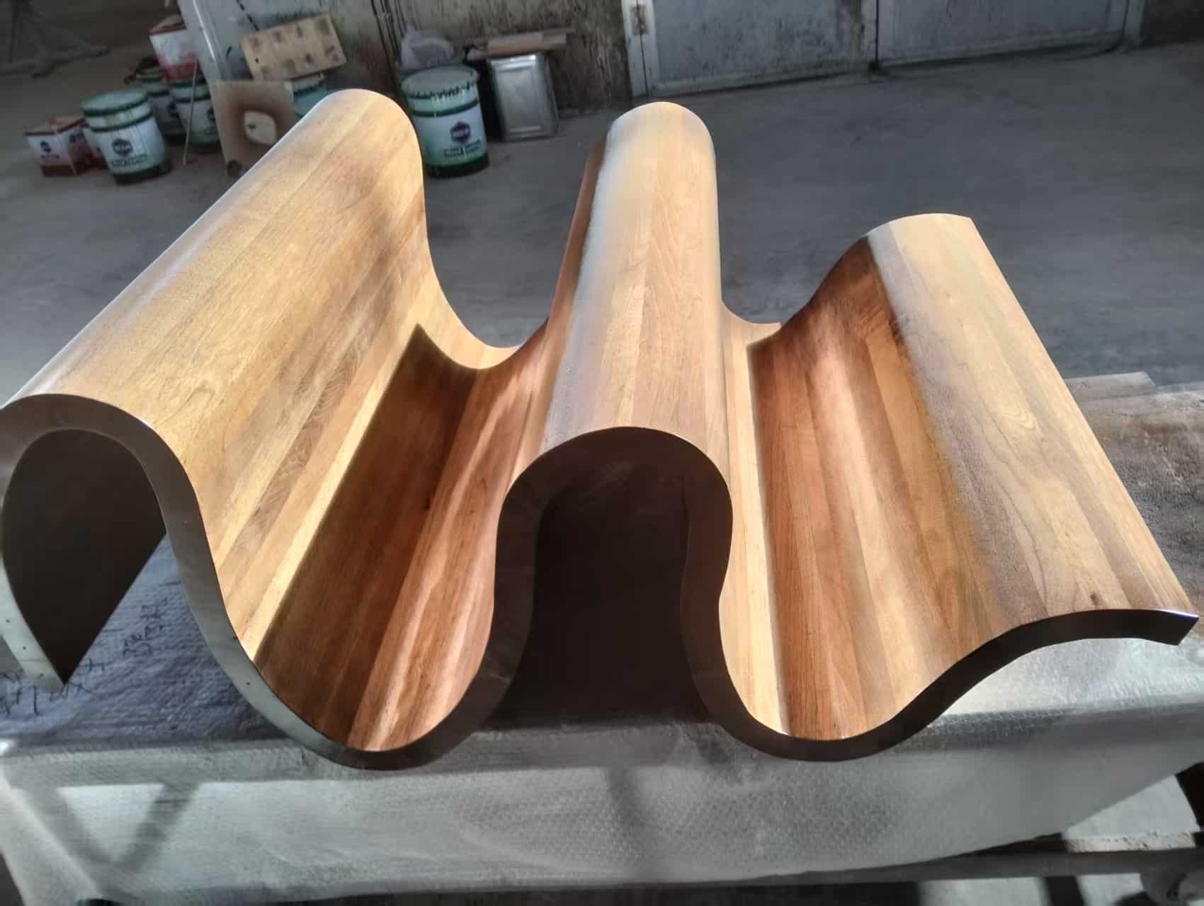 Solid oak vanity manufacturing process showing quality control and material inspection in factory production