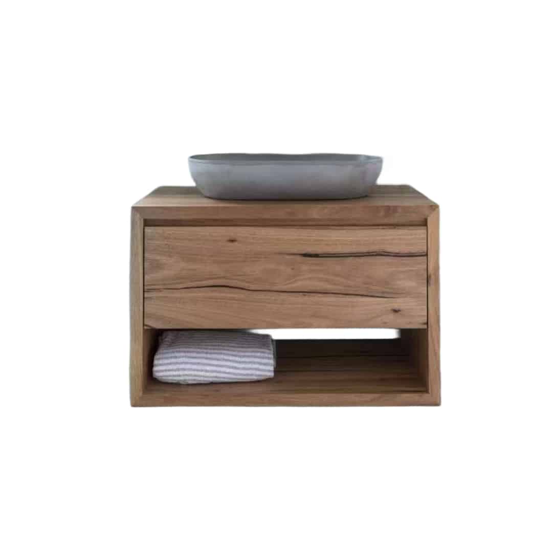 Solid oak single sink bathroom vanity