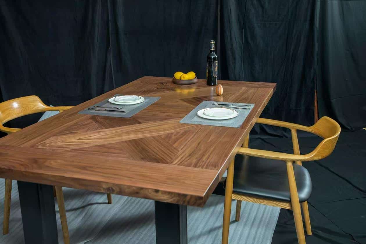 Versailles pattern black walnut dining table surface