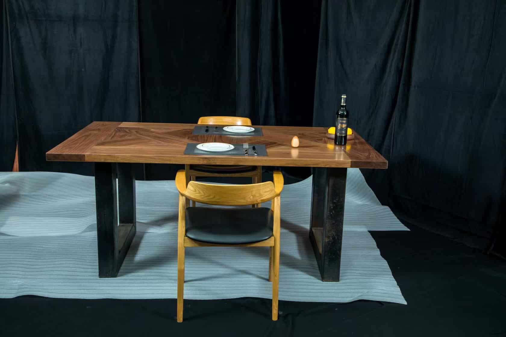 Engineered black walnut dining table construction