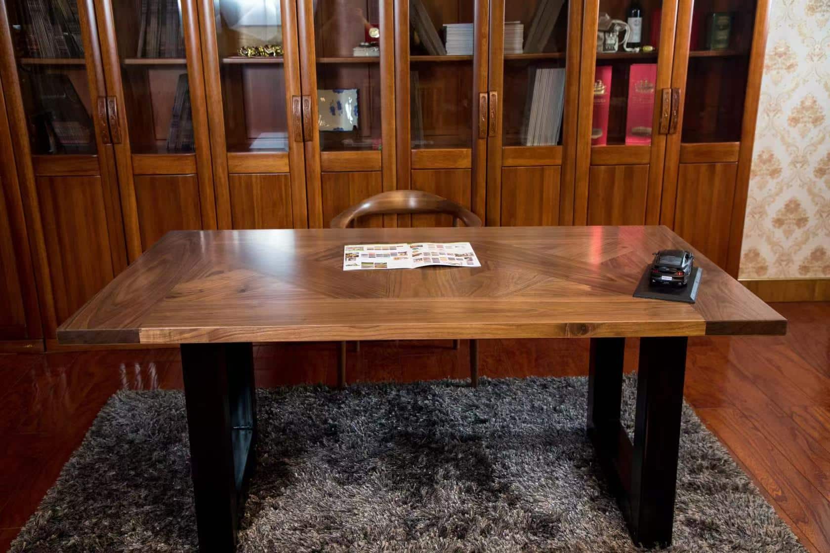 Solid oak dining table with Versailles pattern and PU coating finish