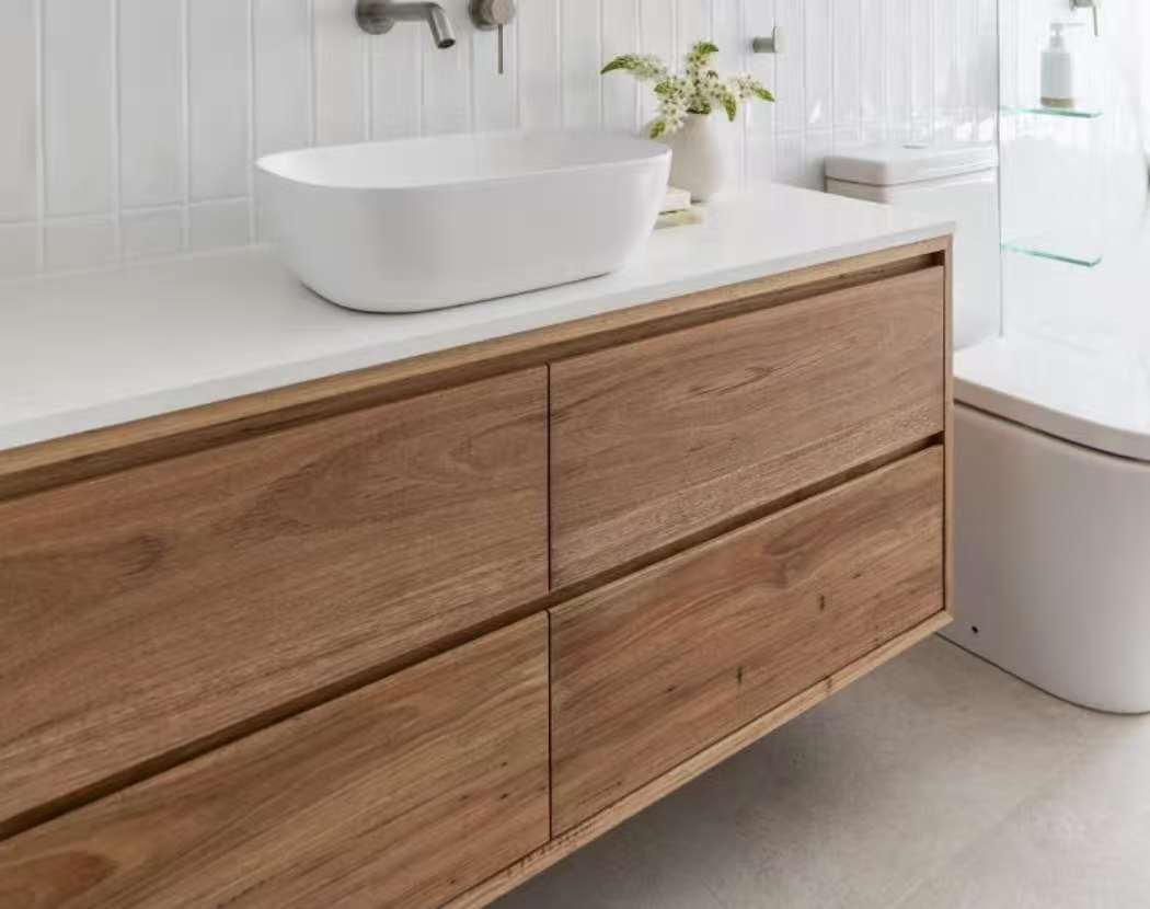 Solid oak bathroom vanity for residential and project bathrooms