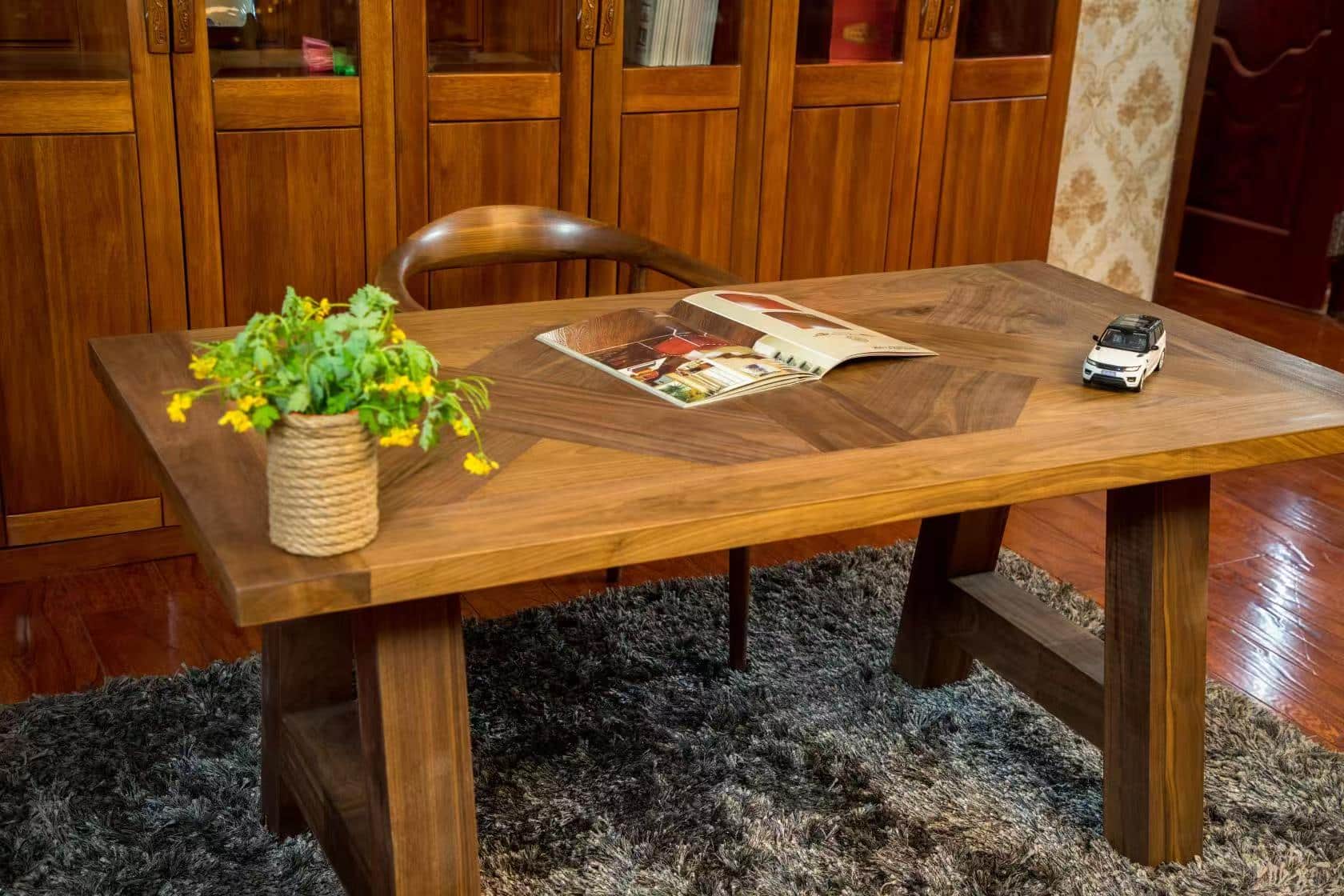 Solid oak dining table with clean cut edges and PU coating finish