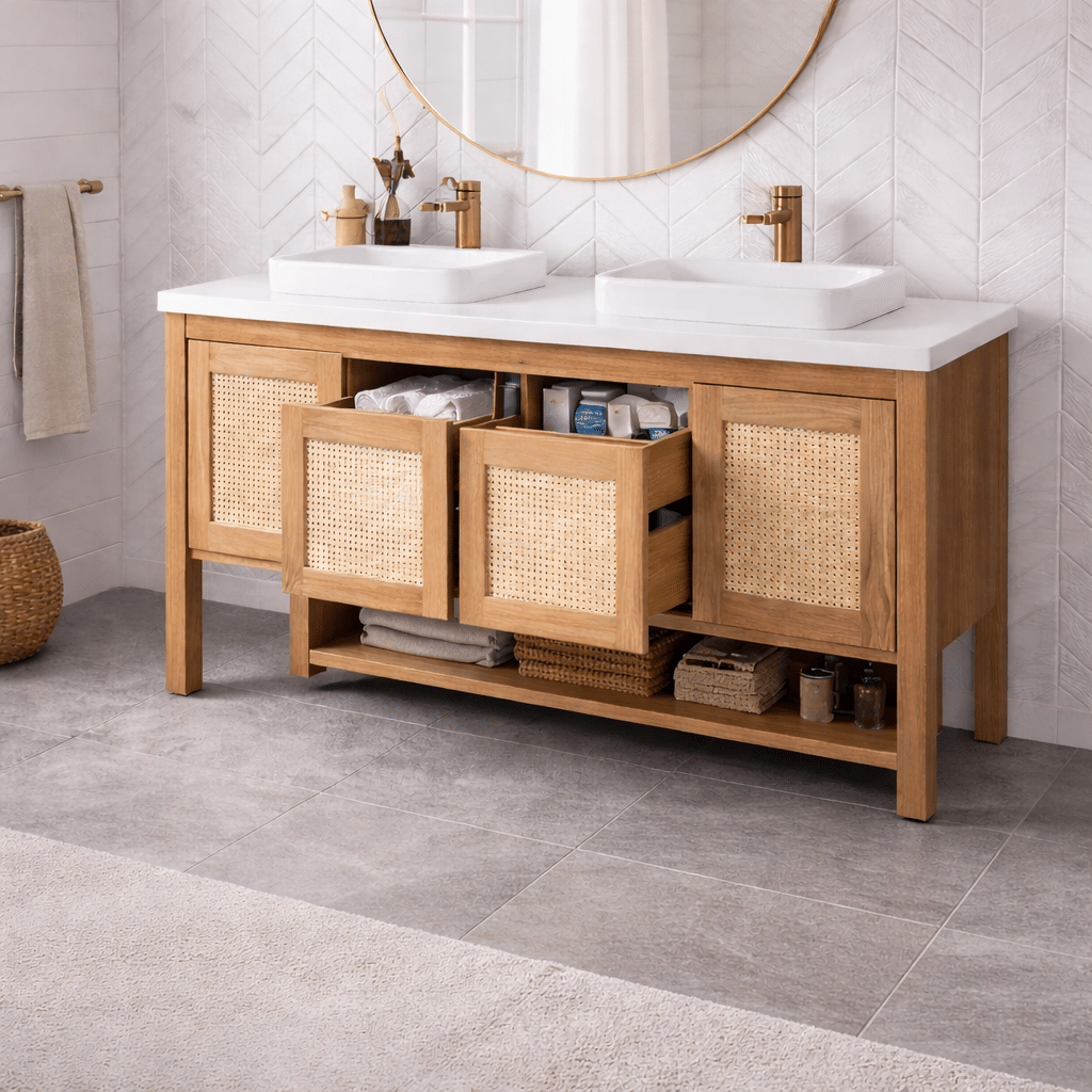 solid oak drawer focused bathroom vanity for project bathrooms