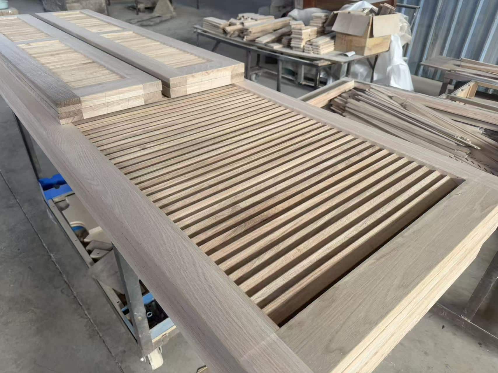 wooden louver shutters production with precision slat assembly in factory