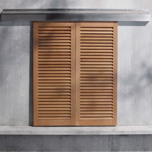 exterior wooden shutters with UV-resistant coating and weatherproof finish