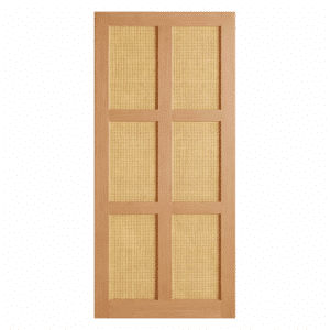 timber rattan interior sliding door with oak frame and woven panel