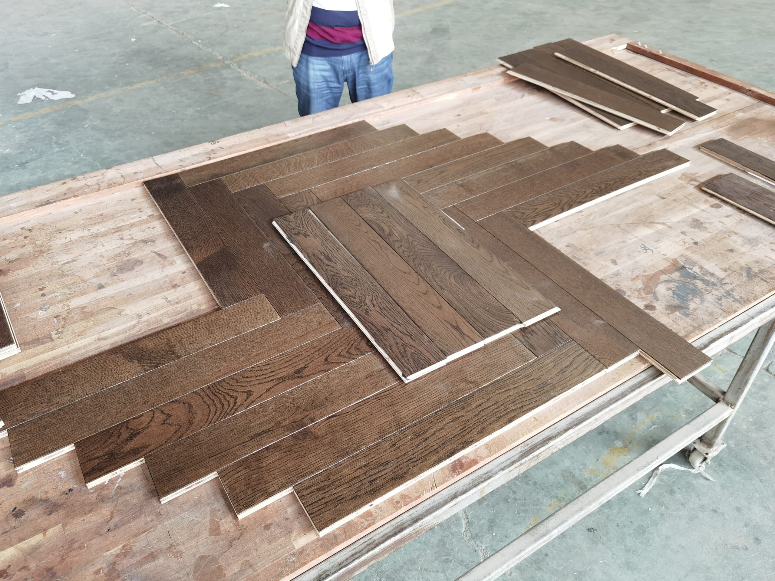 black wash oak herringbone flooring installation layout