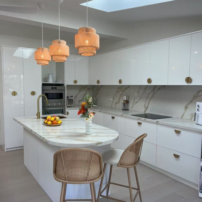 engineered oak plank flooring installed in modern kitchen interior