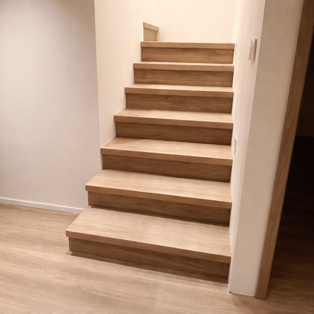 wood stair treads matching engineered flooring modern interior