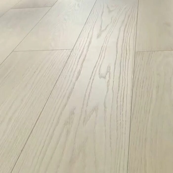 white engineered oak plank flooring installed in luxury living room