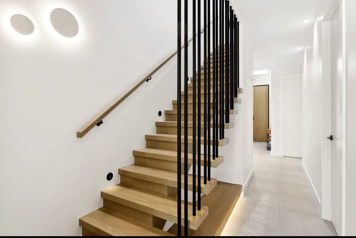 custom stair treads matching wood flooring staircase oak