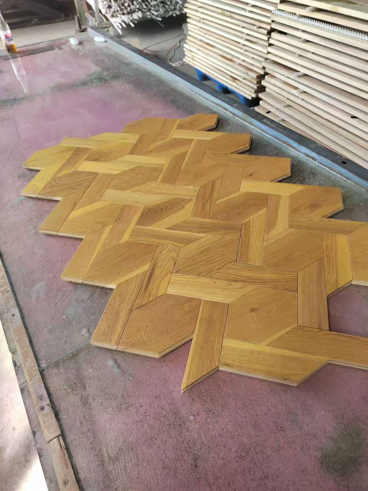 geometric parquet flooring braid pattern installation