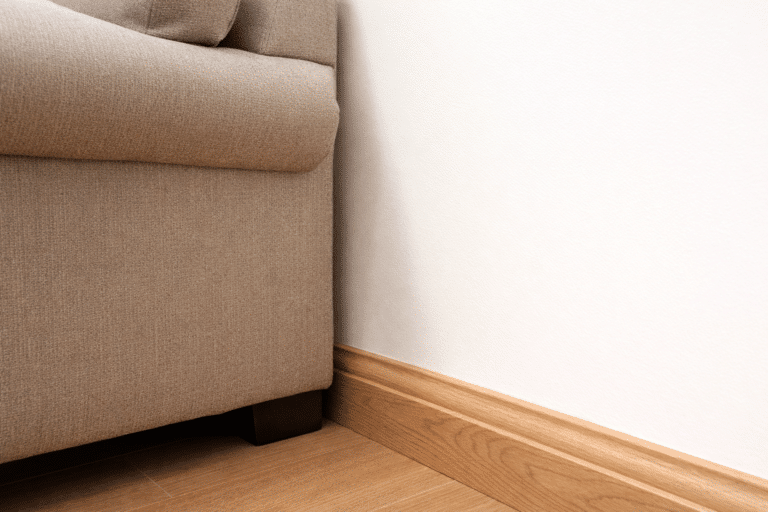 wood skirting boards protect wall from sofa and daily use damage