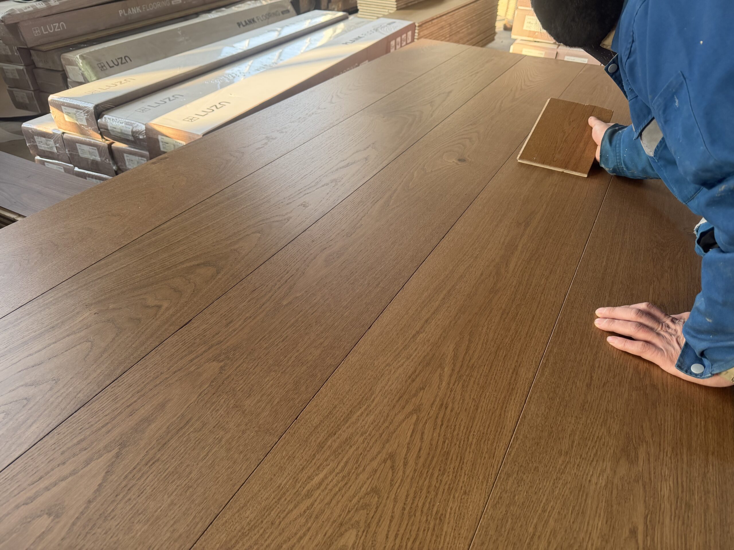 smoked engineered plank flooring commercial interior high traffic wood flooring