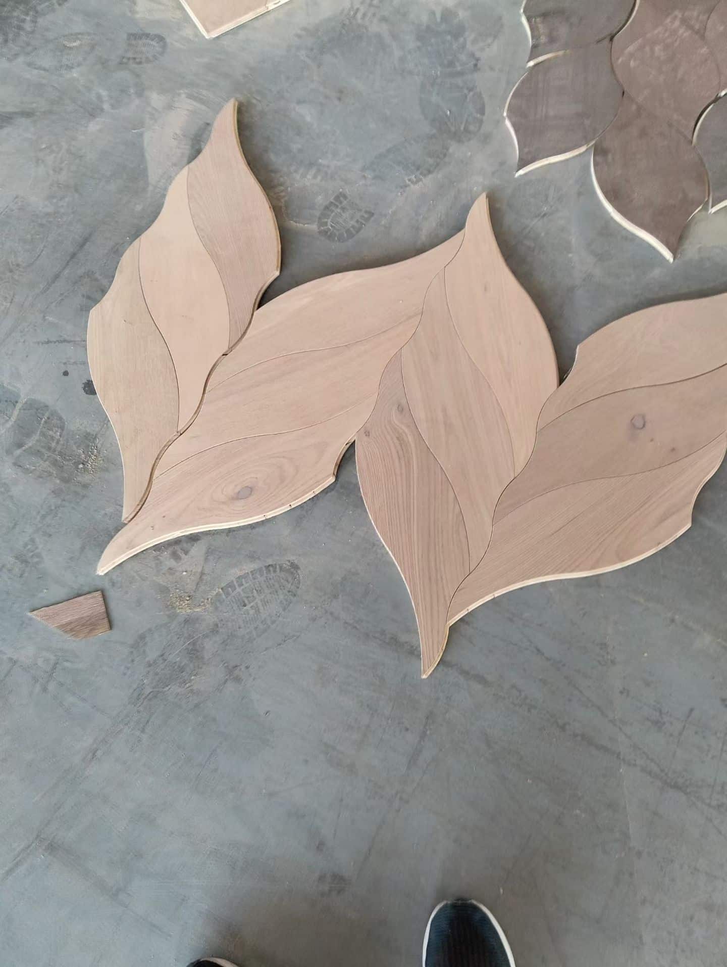 leaf pattern engineered wood flooring sample in oak and walnut