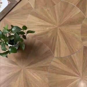 lotus designed engineered floor with oak and black walnut pattern