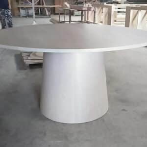 modern mushroom dining table with round solid oak tabletop