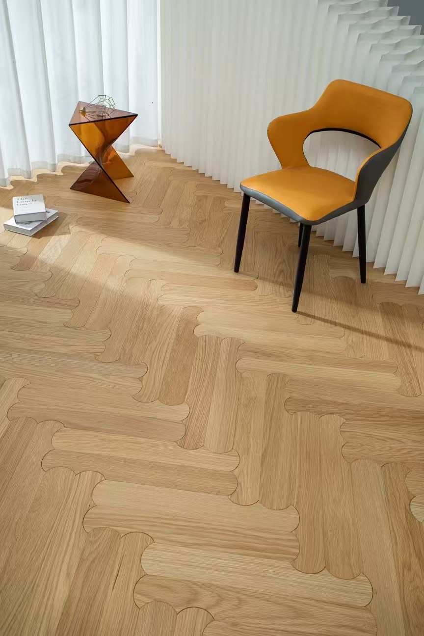 biscuit shape engineered wooden floor installed interior