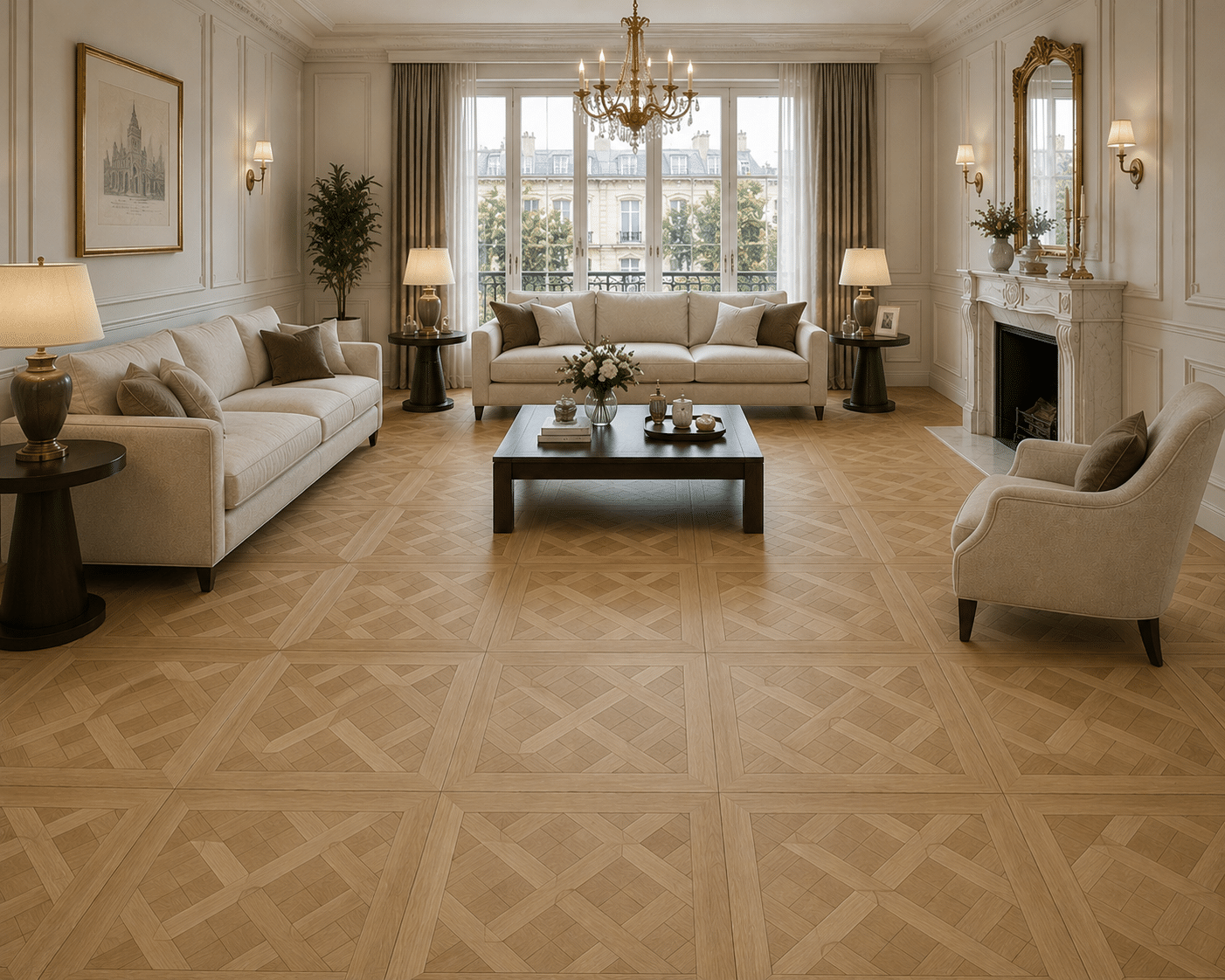 luxury solid oak versailles flooring living room interior