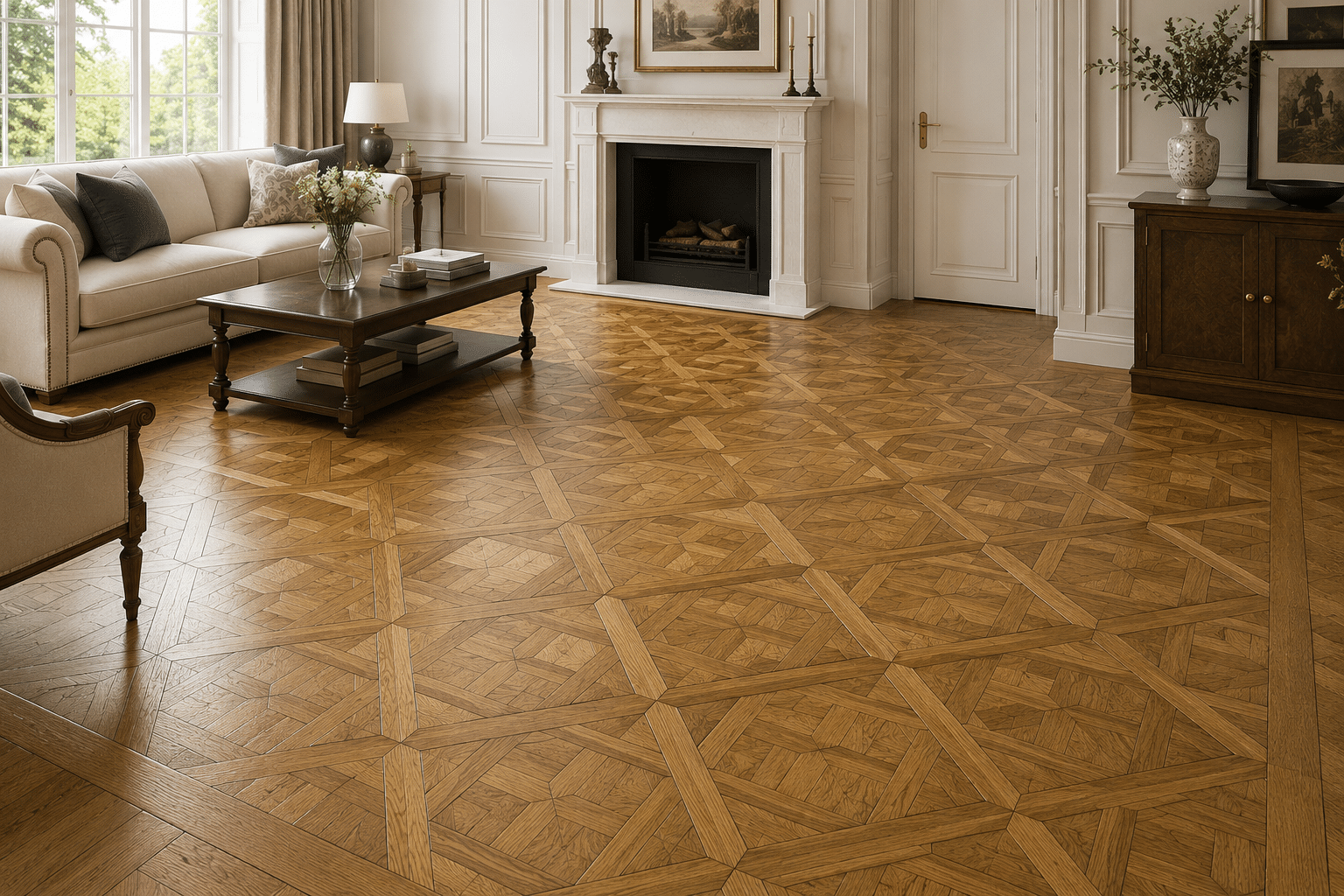 oak versailles flooring luxury living room interior