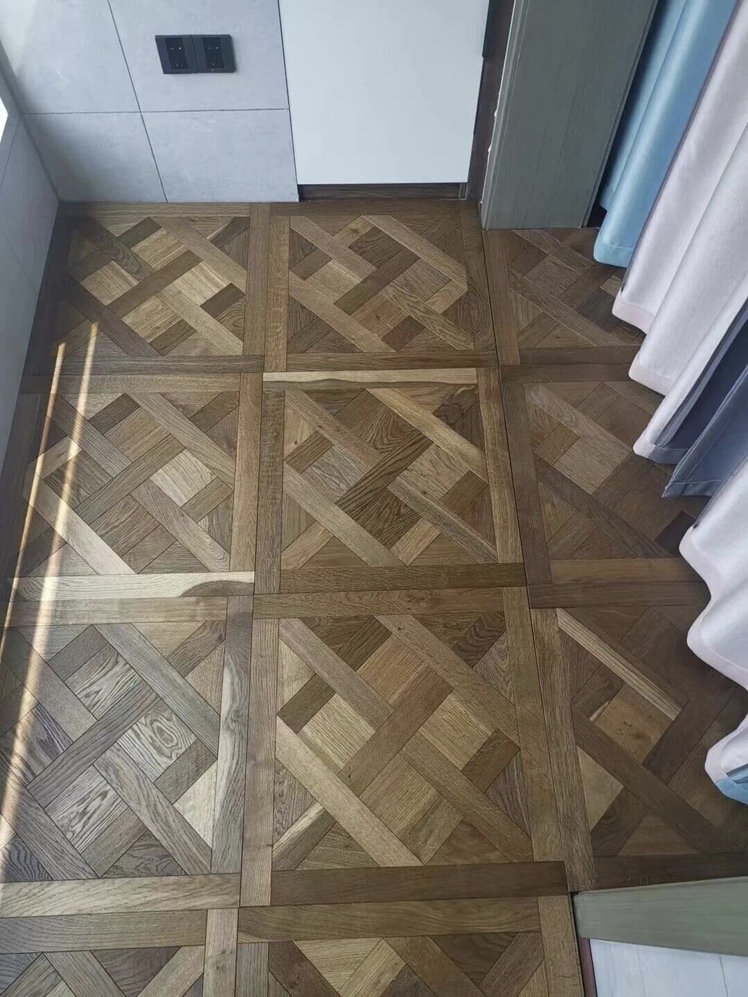 smoked oak versailles flooring modern living room interior