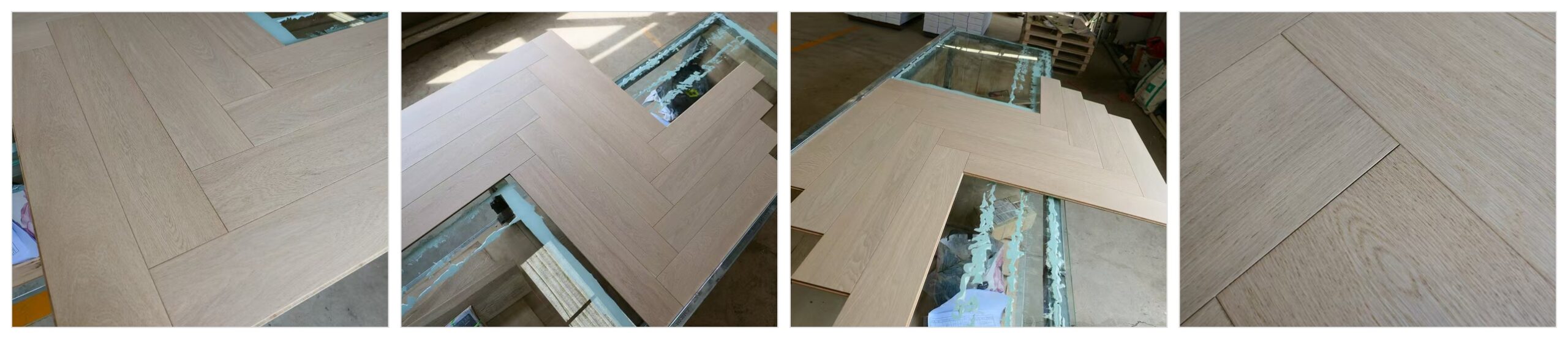 custom herringbone wood flooring sample display