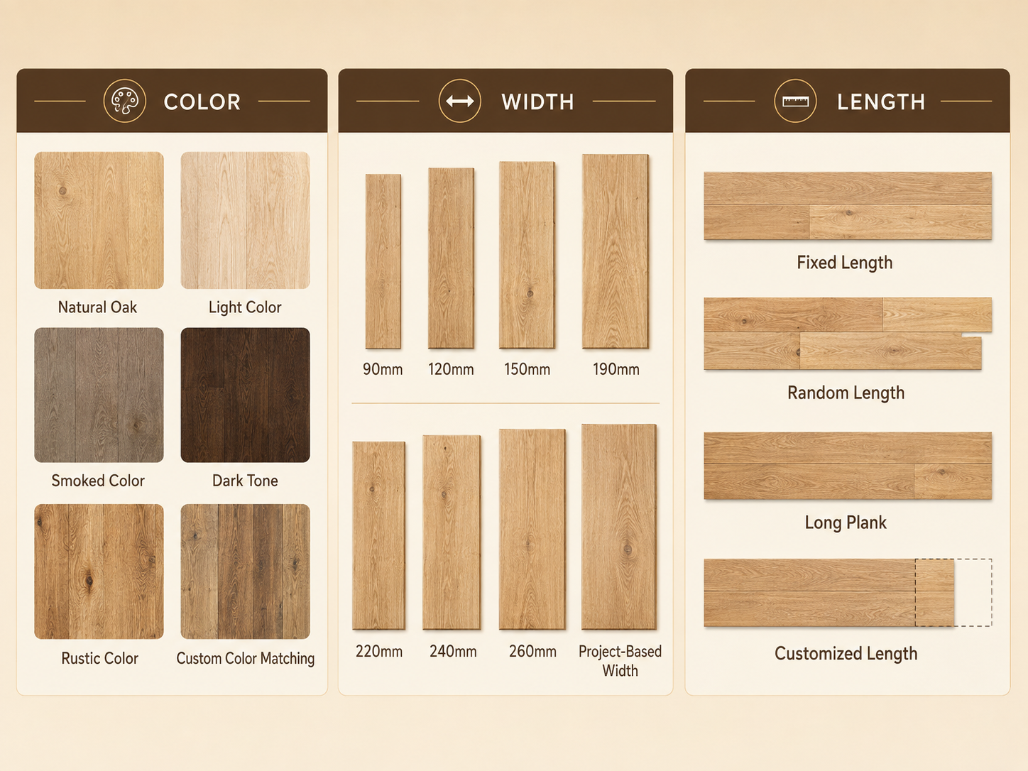 custom engineered timber flooring color width and length options