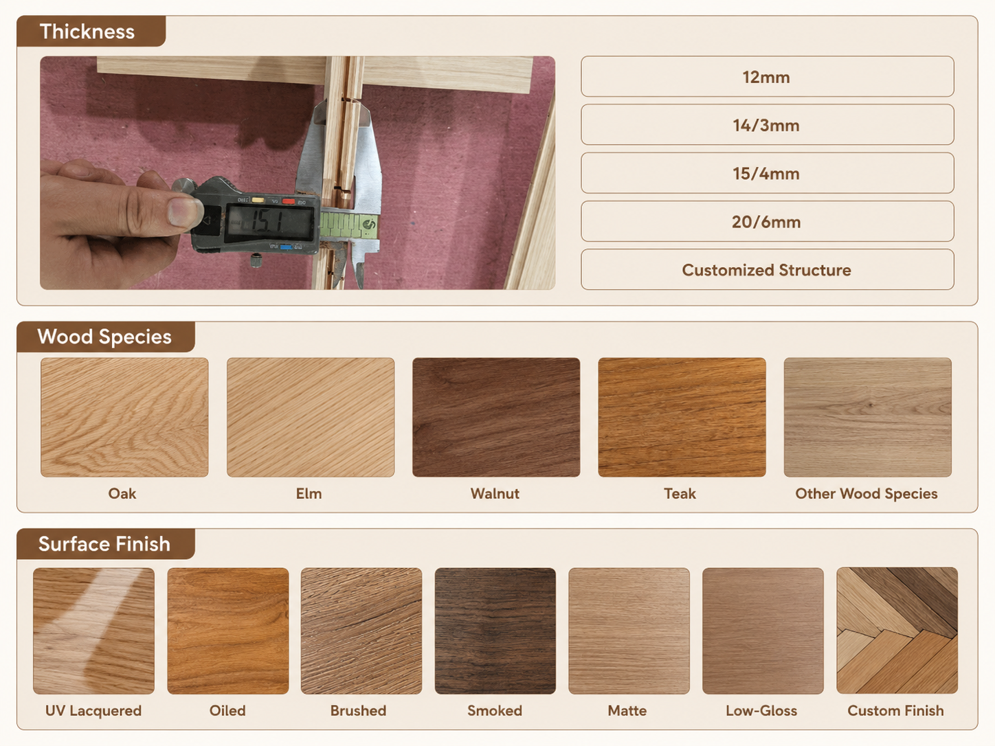 custom engineered timber flooring thickness wood species and surface finish options