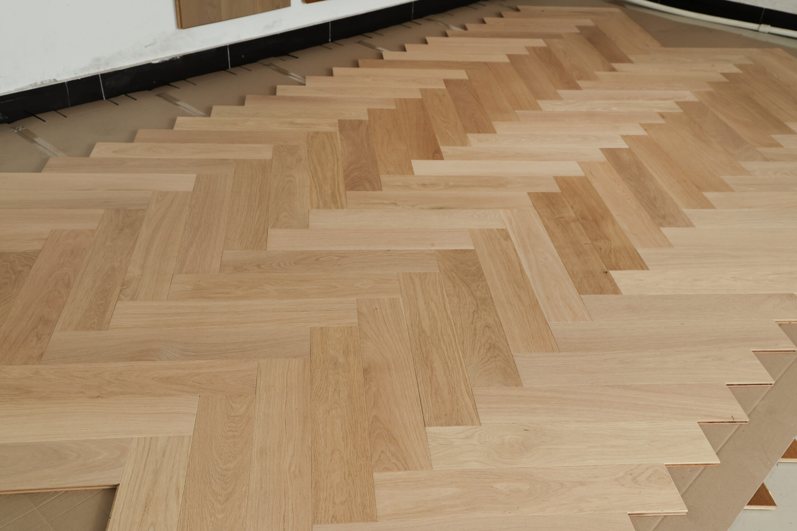 engineered oak herringbone planks pattern display
