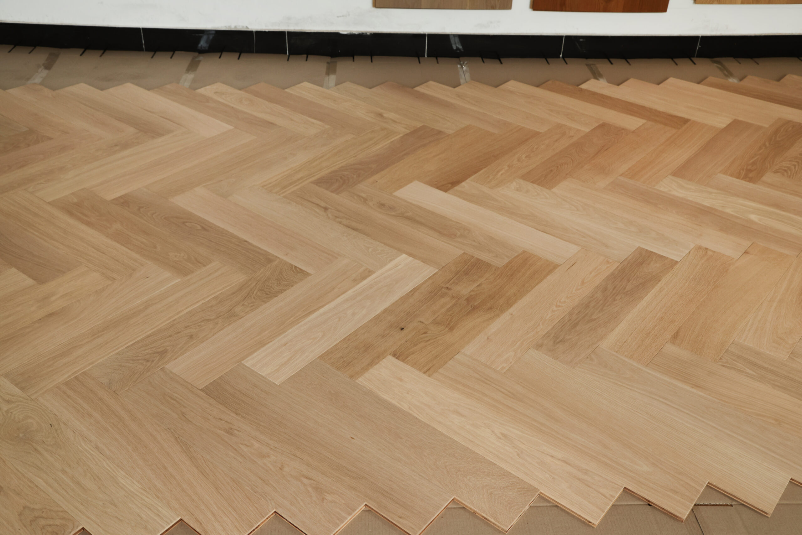 engineered oak herringbone planks showroom display