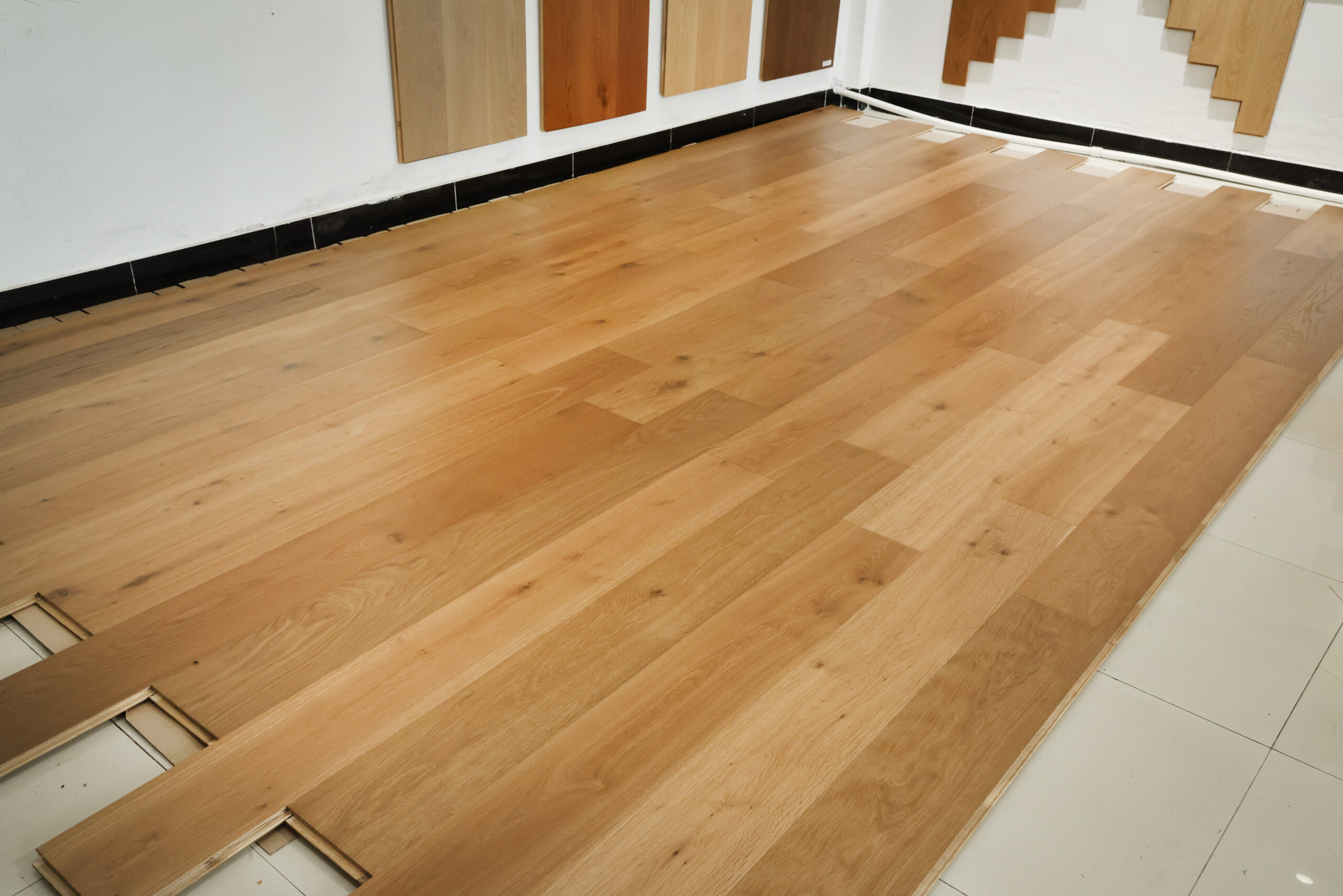 engineered oak planks rustic honey oak showroom display