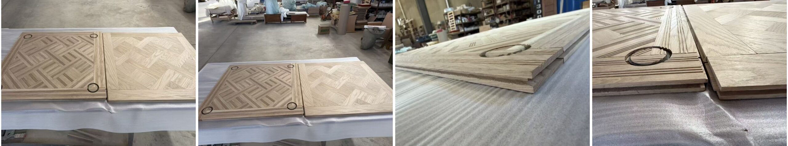 Engineered Versailles parquet flooring samples for colour and pattern review