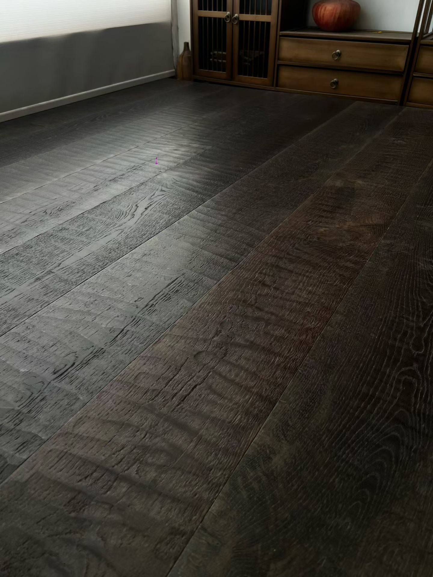 smoked color wide plank oak flooring project