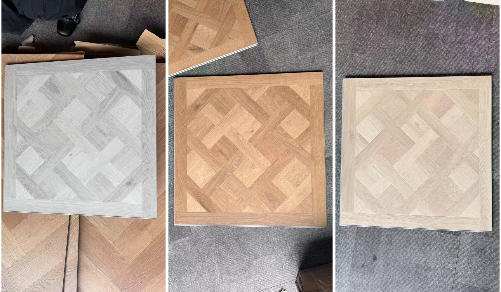 Versailles-pattern SPC flooring in four decorative colours